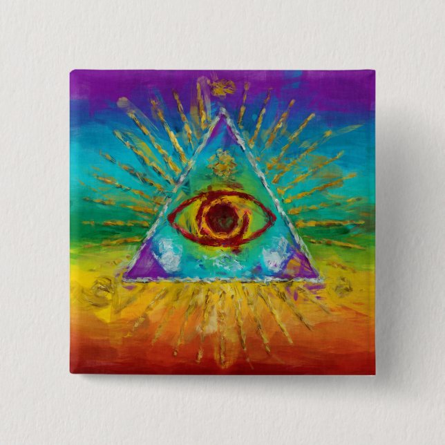 All Seeing Eye Of God - abstract sketchy 2 Inch Square Button (Front)