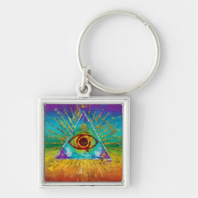All Seeing Eye Of God - abstract sketchy Art Keychain (Front)