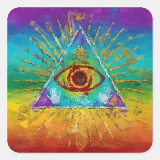 All Seeing Eye Of God - abstract sketchy Art Square Sticker (Front)