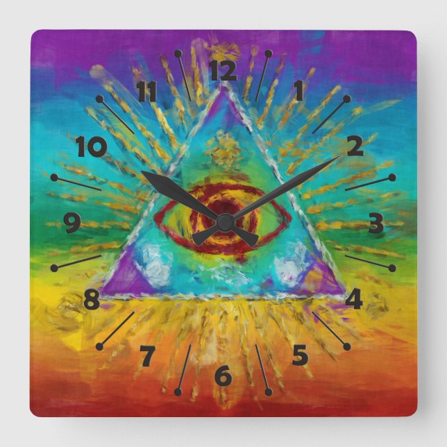 All Seeing Eye Of God - abstract sketchy Art Square Wall Clock (Front)