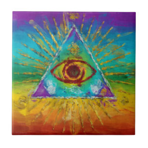 All Seeing Eye Of God - abstract sketchy Art Tile