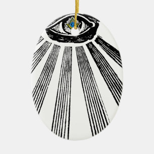 All Seeing Eye Square and Compass Masonic Ceramic Ornament