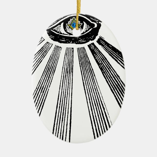 All Seeing Eye Square and Compass Masonic Ceramic Ornament (Front)