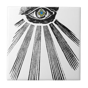 All Seeing Eye Square and Compass Masonic Tile
