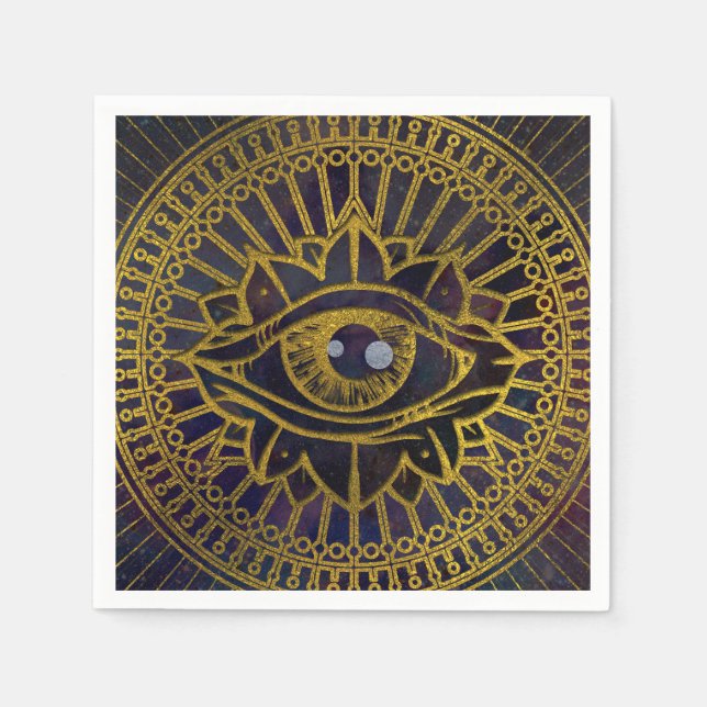 All Seeing Mystic Eye Gold on Nebula Sky Napkin (Front)