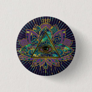 All Seeing Mystic Eye in Lotus Flower 1 Inch Round Button