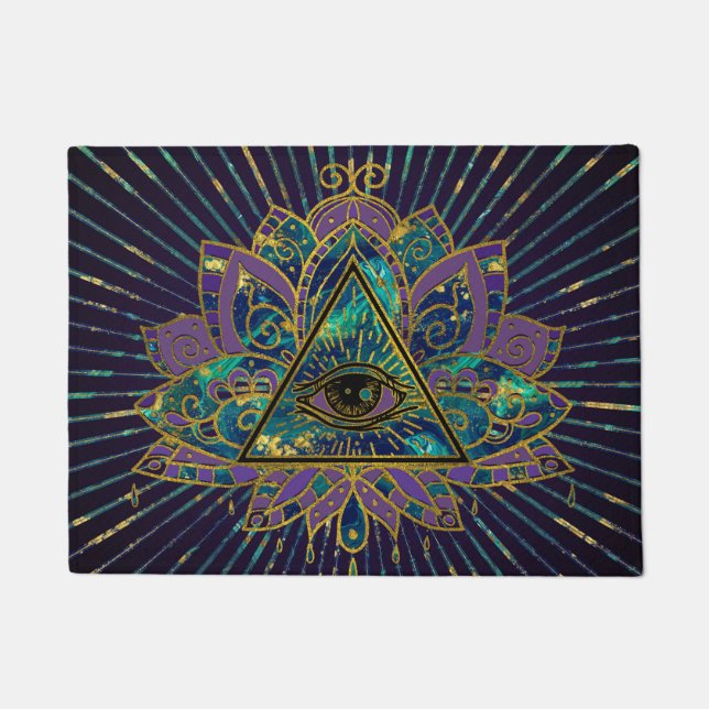 All Seeing Mystic Eye in Lotus Flower Doormat (Front)