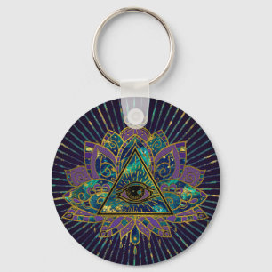 All Seeing Mystic Eye in Lotus Flower Keychain