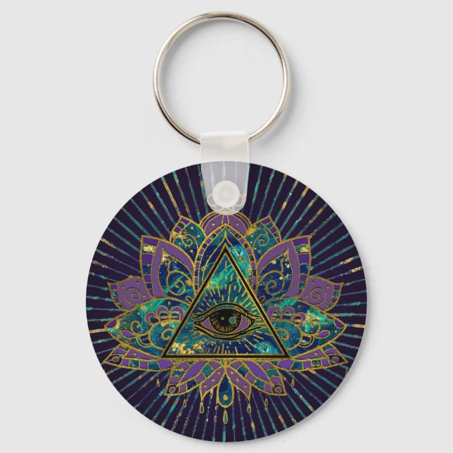 All Seeing Mystic Eye in Lotus Flower Keychain (Front)