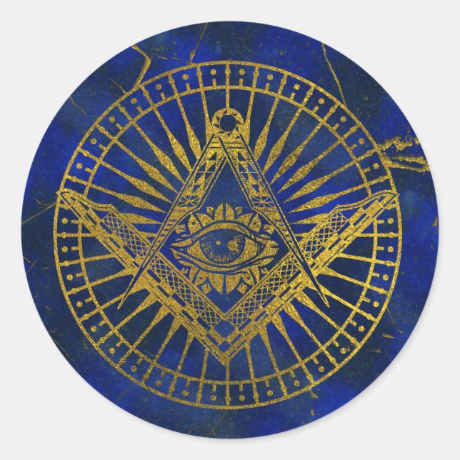 All Seeing Mystic Eye in Masonic Compass on Lapis Classic Round Sticker (Front)