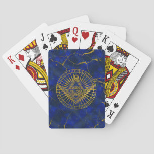 All Seeing Mystic Eye in Masonic Compass on Lapis Playing Cards
