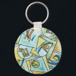 All Shapes And Sizes-Hand Painted Modern Geometric Keychain<br><div class="desc">All Shapes And Sizes-Unique Keychain With Hand Painted Modern Geometric Watercolor In Soft Shades Of Blue,  Green And Yellow</div>