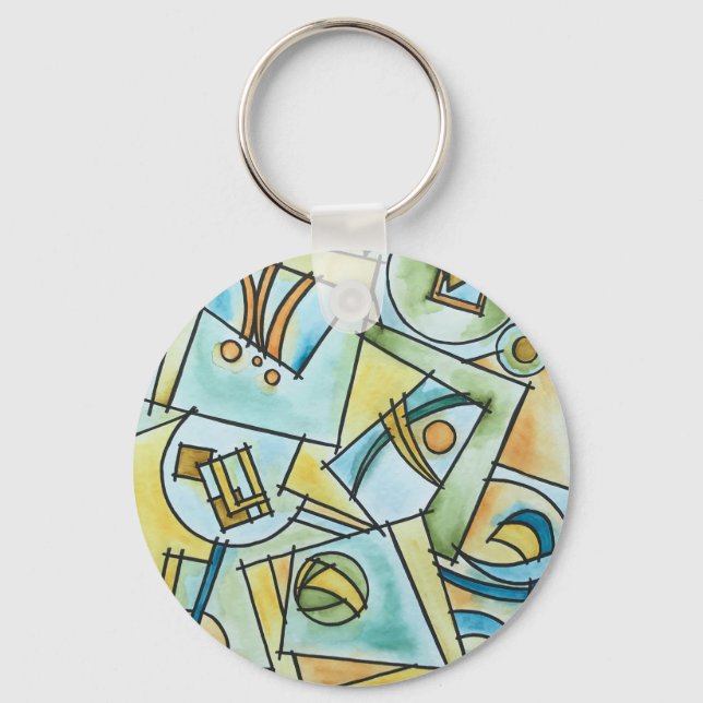 All Shapes And Sizes-Hand Painted Modern Geometric Keychain (Front)