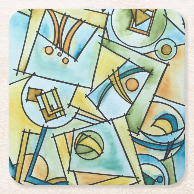 All Shapes And Sizes-Modern Geometric Art Square Paper Coaster (Front)