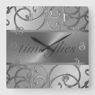 All Silver Time Flies Clock
