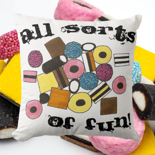 All Sorts of Fun Licorice Allsorts Candy Liquorice Throw Pillow