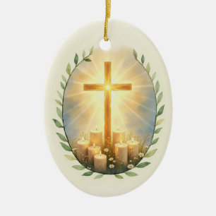 All Souls Day Feast Blessings with Cross Candles Ceramic Ornament