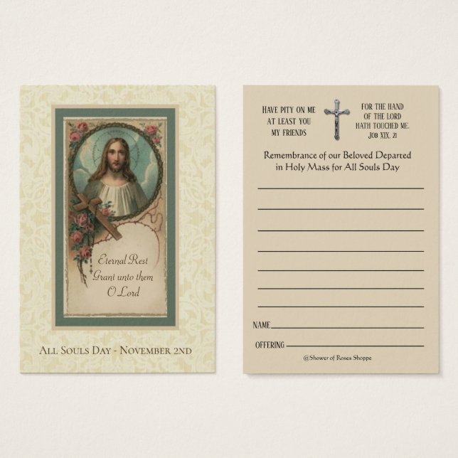 All Souls Day Memorial Masses Deceased Holy Card (Front & Back)