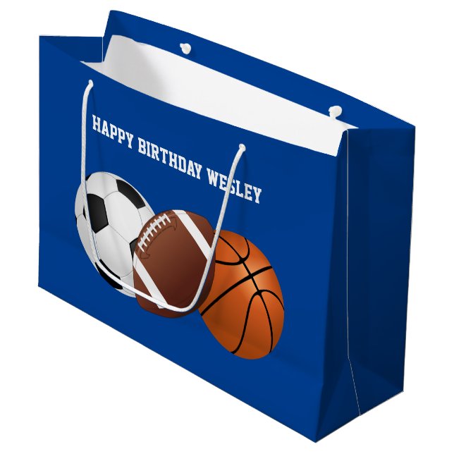 All Sports Birthday in Blue Large Gift Bag (Front Angled)