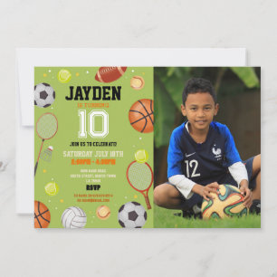 All Sports Birthday Party Football Soccer Photo Invitation