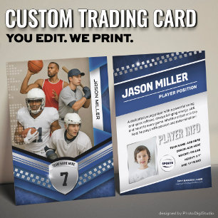 All Sports Custom Trading Card, Blue Elite Sports Calling Card