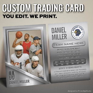 All Sports Custom Trading Card, Gray Chrome Steel  Calling Card