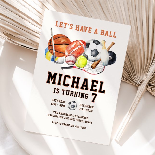 All Sports Let's Have a Ball Boy Birthday  Invitation (Creator Uploaded)