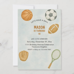 All Sports Let's Have a Ball Modern Boy Birthday  Invitation