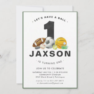 All Star 1st Birthday Sports Party Invitation