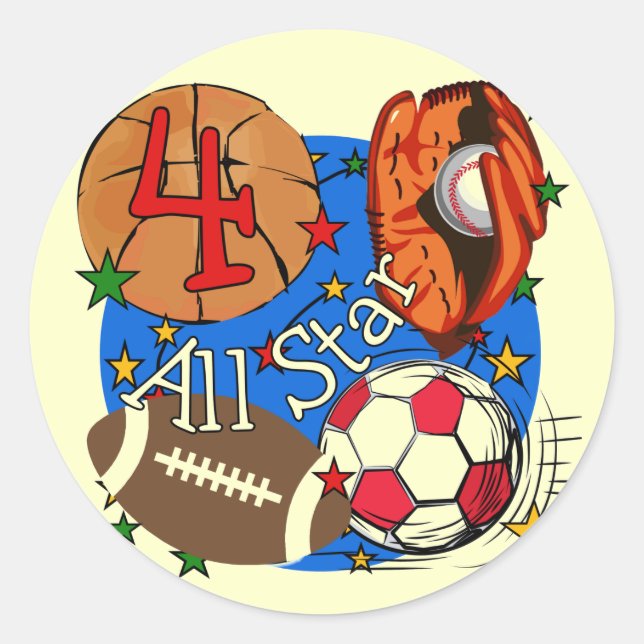 All Star 4th Birthday Tshirts and Gifts Classic Round Sticker (Front)