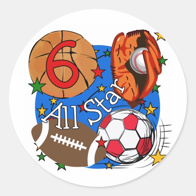 All Star 6th Birthday T-shirts and Gifts Classic Round Sticker (Front)