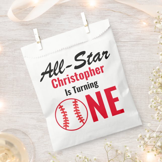 All Star Baseball 1st Birthday Favour Bag (Clipped)