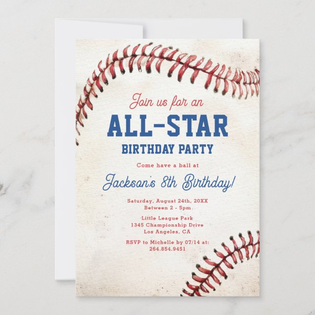 All-Star Baseball Birthday Invitation (Front)
