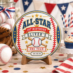 All-Star Baseball Ticket 1st Birthday Baby Boy Classic Round Sticker
