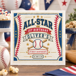 All-Star Baseball Ticket 1st Birthday Baby Boy Napkin