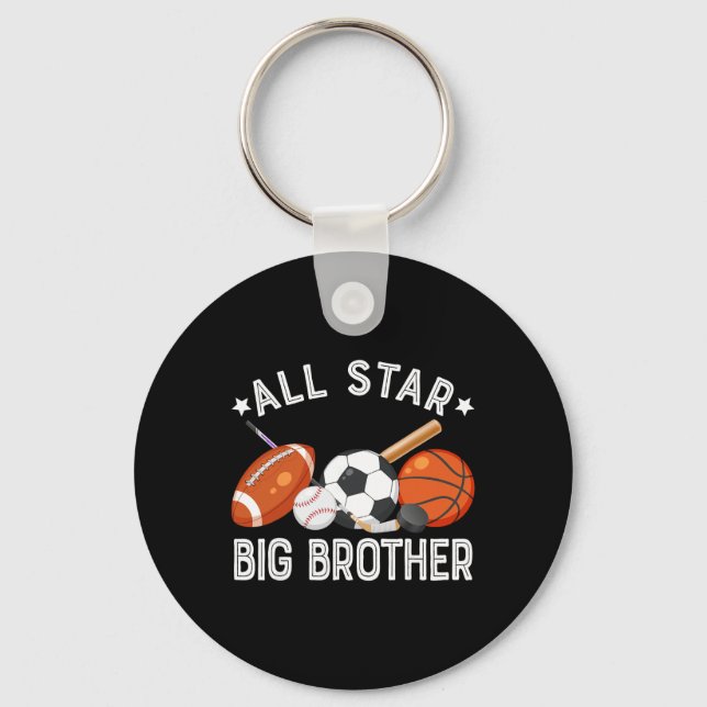 All Star Big Brother Of The Birthday Sketll Soccer Keychain (Front)