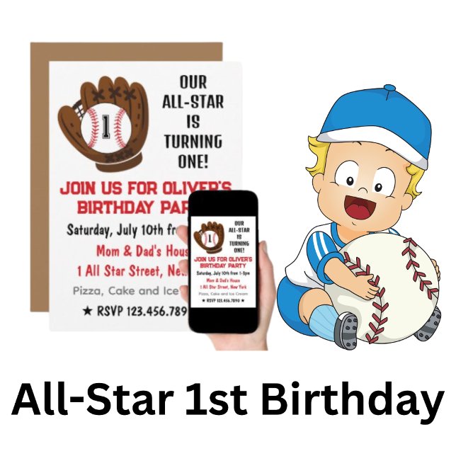 All-Star Birthday Turning One Boy's 1st Invitation (Creator Uploaded)