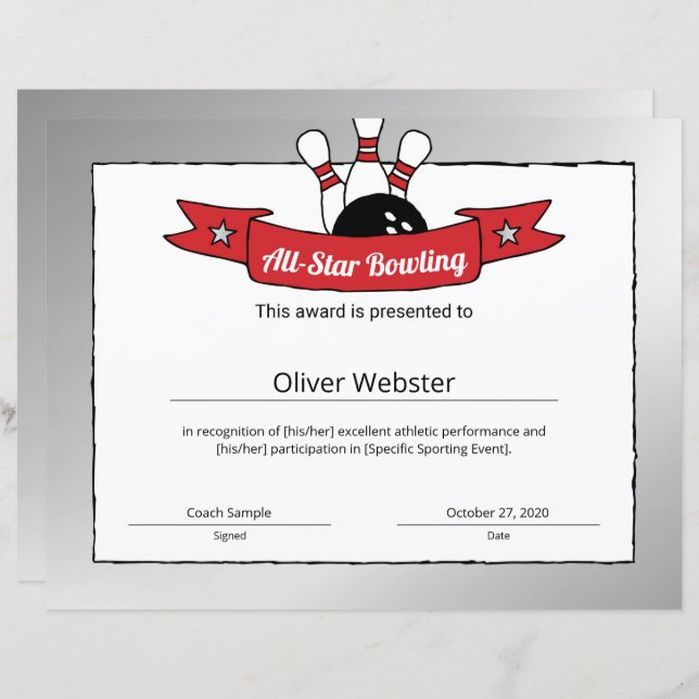 all-star-bowling-player-award-bowling-certificate-zazzle