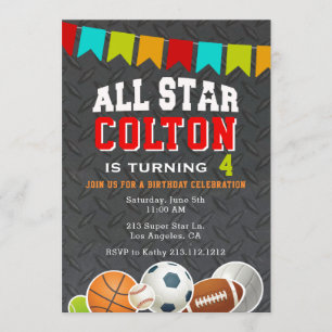 All Star Boys Sports Anniversaire Fête Invitation