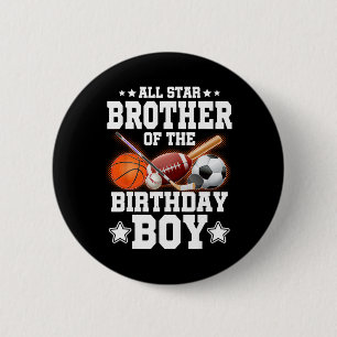 All Star Brother Of The Birthday Boy Sketll Soccer 2 Inch Round Button