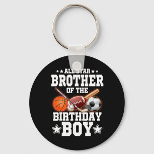 All Star Brother Of The Birthday Boy Sketll Soccer Keychain