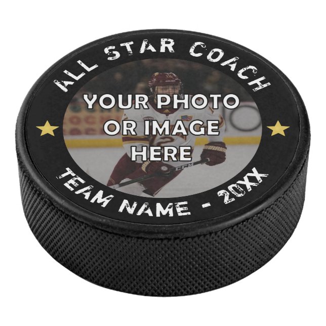 ALL STAR COACH Photo Your Text and Colour Hockey Puck (3/4)