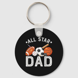 All Star Dad Of The Birthday Boy Sketll Soccer Spo Keychain