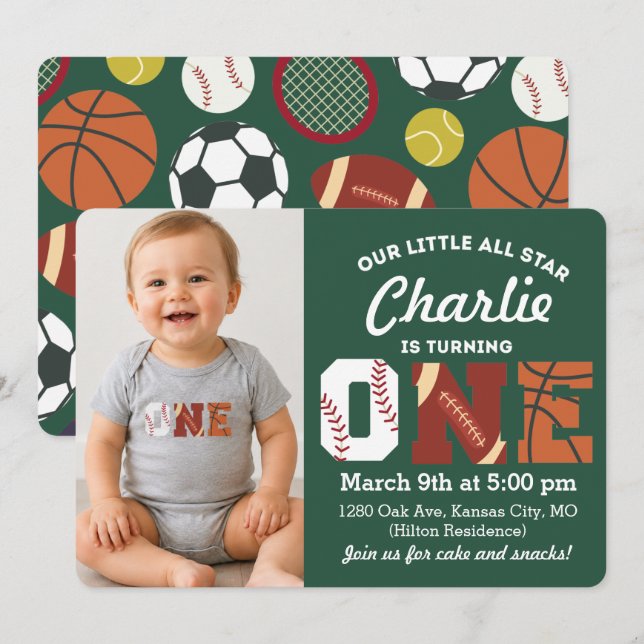 All-Star First Birthday Invitation (Front/Back)