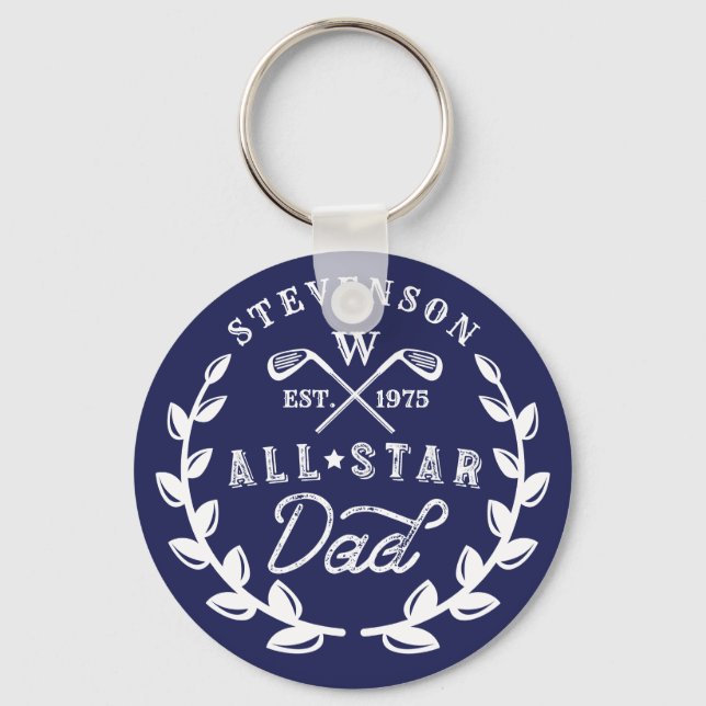 All Star Golfing Dad Monogram Golf Club Crest Keychain (Front)