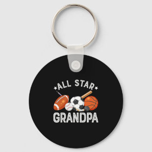 All Star Grandpa Of The Birthday Boy Sketll Soccer Keychain