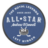 All-Star Hockey League Player Name Number Position Hockey Puck (Front)