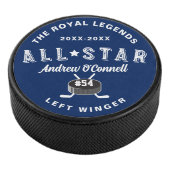 All-Star Hockey League Player Name Number Position Hockey Puck (3/4)