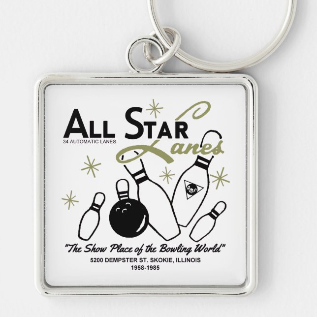 All Star Lanes, Skokie, Illinois Keychain (Front)
