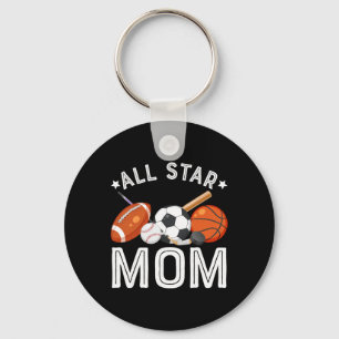 All Star Mom Of The Birthday Boy Sketll Soccer Spo Keychain